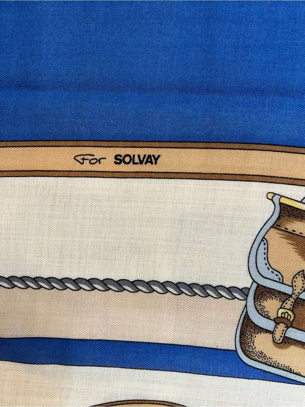 Blue and Cream Decorative -Style Square Scarf 52”X52”.